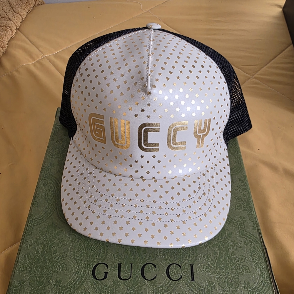 Authentic Gucci White and Gold Star Cap